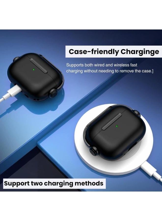 جراب AirPods Pro 3، غطاء قفل أمان لسماعات Apple AirPods Pro 3 2025 مع حامل للهاتف وسلسلة مفاتيح، جراب واقٍ مقاوم للصدمات والخدوش للرجال والنساء - (أسود) - Image 5